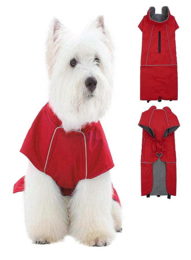 ROZKITCH Dog Raincoat Jacket, Waterproof Sweater with Fleece Liner and Leash Hole Reflective Strip for Small Medium Dog, Adjustable Windproof Poncho Vest for Outdoor Hiking Travel Red M - Image 1